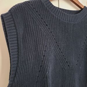 LOFT Pointelle Wedge Sweater In Navy Blue - Size Medium